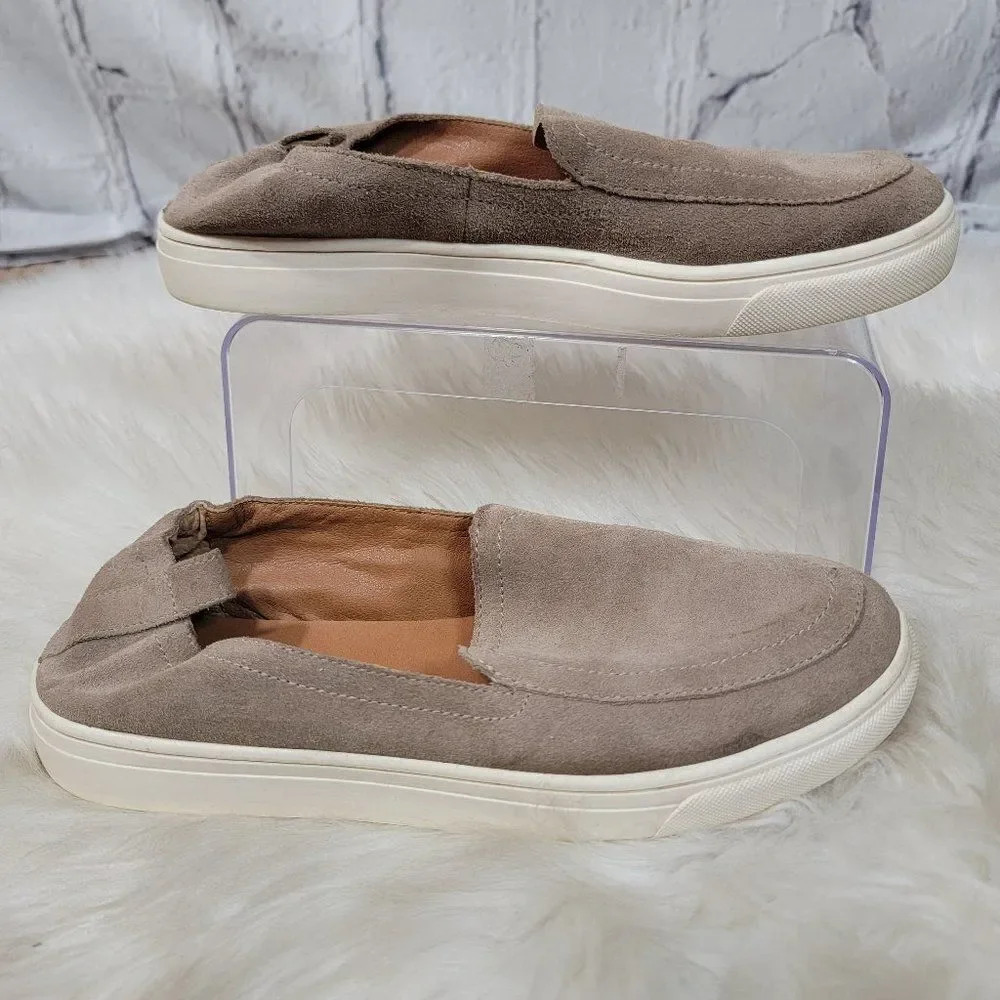 Lucky Brand Lindai Suede Leather Tan Slip‎ On Sneakers Scrunch Back Womens Shoes